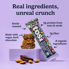 Tosi barra almond dark choco sobre fondo claro, ideal para snack