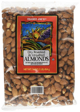Trader Joe's empaque frontal de almendras tostadas sin sal para almacenamiento práctico