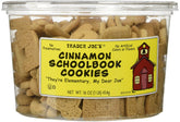 Trader Joe's frente del envase de Cinnamon Schoolbook Cookies mostrando el diseño y la marca