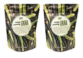 Trader Joe's paquete frontal de Crispy Crunchy Okra mostrando tamaño y etiquetado