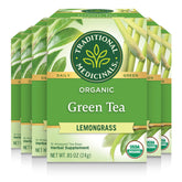 Traditional Medicinals caja frontal del té verde lemongrass mostrando tamaño y diseño atractivo