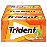 Trident frente del paquete con sabor tropical, almacenamiento práctico