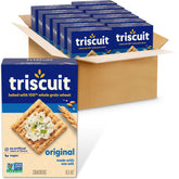 Triscuit frente del packaging mostrando cajas y marca Triscuit para almacenamiento conveniente