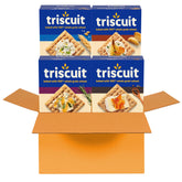 Triscuit pack frente con cuatro cajas mostrando variedad y conveniencia