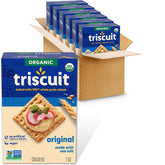 Triscuit pack frontal mostrando seis cajas, conserva crujiente