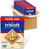 Triscuit empaque frontal mostrando seis cajas y beneficio de suministro familiar