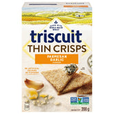 Triscuit frontal caja mostrando sabor parmesano ajo, ideal para compra