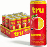 Tru frontal de la lata con sabor durazno limón, refresco orgánico y natural