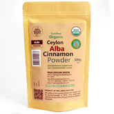 TRUE CEYLON SPICES frente del paquete de canela Alba 180 g mostrando sello fresco