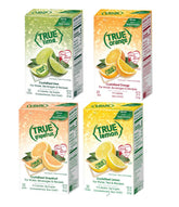 True Citrus frente del empaque con las cuatro cajas, muestra variedad y conveniencia