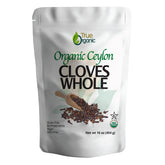 True Organic bolsa frontal de 1 lb mostrando clavos enteros y beneficio de frescura