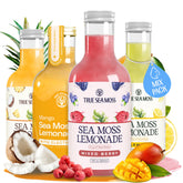TrueSeaMoss pack frontal mostrando las cuatro botellas y variedad de sabores