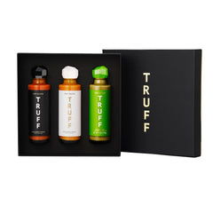 TRUFF pack frontal mostrando tres botellas elegantes y su diseño gourmet