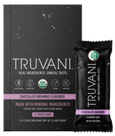 Truvani empaque frontal Chocolate Brownie muestra sello orgánico y conveniencia