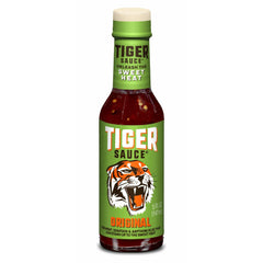 Try Me Tiger Sauce botella frontal mostrando color y marca, realza platos