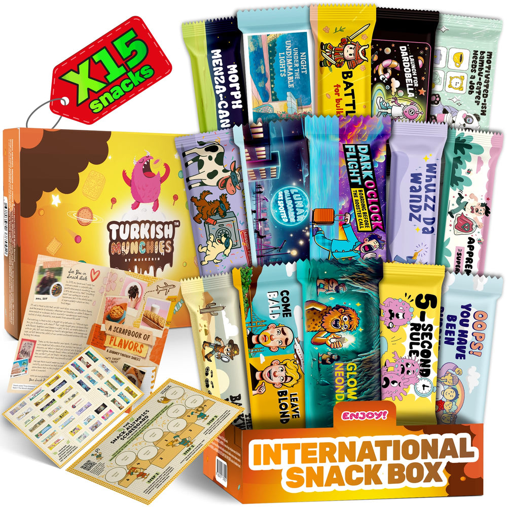 Turkish Munchies by Muekzoin vista frontal de la caja con diseño festivo y lista para regalar