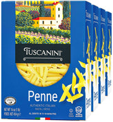 Tuscanini penne frente del empaque mostrando marca y cantidad, confía en su calidad