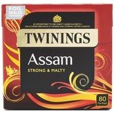 Twinings paquete frontal de Assam Strong and Mighty mostrando marca y diseño para identificación rápida