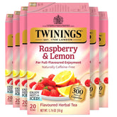 Twinings caja frontal Raspberry & Lemon mostrando diseño y cantidad