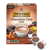 Twinings caja frontal mostrando 22 cápsulas y marca, conveniencia inmediata