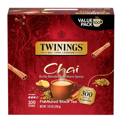 Twinings caja frontal mostrando 100 bolsitas y beneficios de sabor