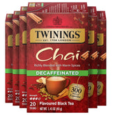 Twinings envase frontal del chai descafeinado, presentación clara y práctica