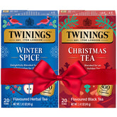 Twinings frente del empaque mostrando pack festivo y variedad de sabores