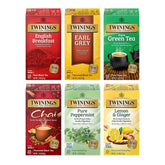 Twinings vista frontal del pack de seis cajas, variedad inmediata