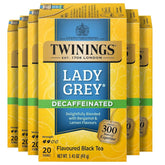 Twinings caja frontal con diseño y descripción del té descafeinado