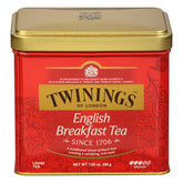 Twinings lata frontal mostrando el diseño y conservación del té