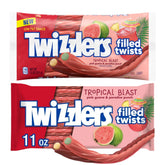 Twizzlers frente del empaque mostrando el diseño tropical y formato doble