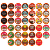 Two Rivers Coffee caja frontal con 40 cápsulas, muestra variedad de sabores chocolate y conveniencia