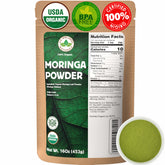 U.S. Wellness Naturals empaque frontal mostrando moringa orgánica y fácil uso