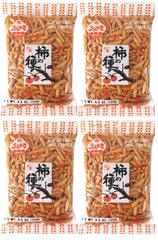 Uegaki paquete frente mostrando 4 porciones, snack crujiente listo para llevar