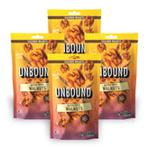 UNBOUND paquete frontal de Butter Toffee Walnuts mostrando sello de 4 oz y aspecto apetitoso
