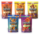 Unbound muestra el paquete frontal con cinco sabores, práctico y listo para llevar