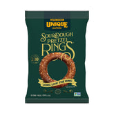 Unique Snacks envase frontal mostrando paquete individual de 2 oz y caja de 12