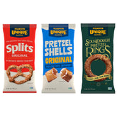 Unique Snacks frente del paquete mostrando las tres variedades y beneficios saludables