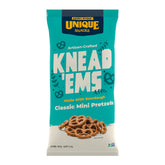 Unique Snacks paquete frontalknead 'Ems mostrando diseño y beneficio portable