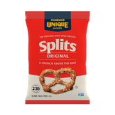 Unique Snacks presentación frontal mostrando bolsas de 2 oz y brillo apetitoso