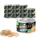 unMEAT lata frontal mostrando diseño y cantidad pack de 12, conveniencia