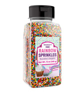 Unpretentious frasco frontal con sprinkles arcoíris mostrando tamaño práctico y color