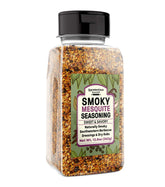 Unpretentious Smoky Mesquite Seasoning frente del envase mostrando tamaño y marca, ideal para cocinar