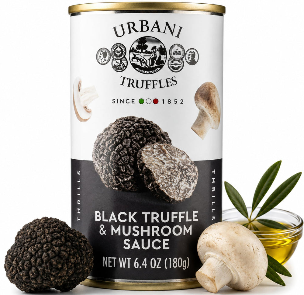 Urbani Truffles frasco frontal mostrando la salsa gourmet y diseño atractivo