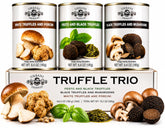 Urbani Truffles frontal con las tres latas mostrando variedad y conveniencia