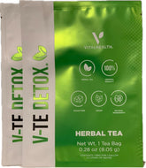 V-TE DETOX frente del empaque mostrando etiqueta orgánica y vegana, presenta confianza