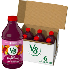 V8 frente del empaque mostrando botella grande y etiqueta clara