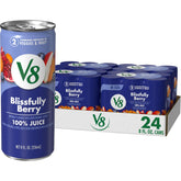 V8 Blissfully Berry lata frontal mostrando diseño atractivo y lista para beber