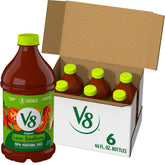 V8 botella frente 46 fl oz mostrando etiqueta y ventaja baja en sodio
