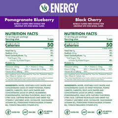 V8 muestra lata Pomegranate Blueberry, sabor afrutado y refrescante beneficio